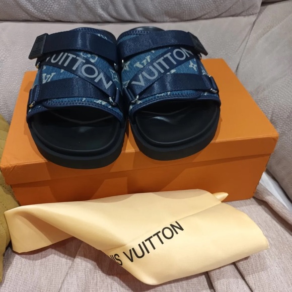 Louis Vuitton Honolulu blue denim slides - Picture 3 of 3